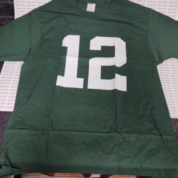 GREEN BAY FOOTBALL GREEN COTTON T SHIRT SILK SCREENED NUMBER 12 - Picture 2 of 3